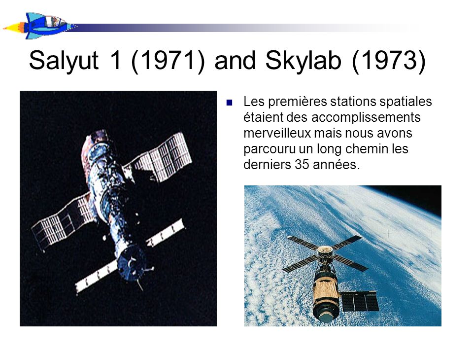 Salyut 1 (1971) and Skylab (1973) Les premières stations spatiales étaient des accomplissements merveilleux mais nous avons parcouru un long chemin les derniers 35 années.