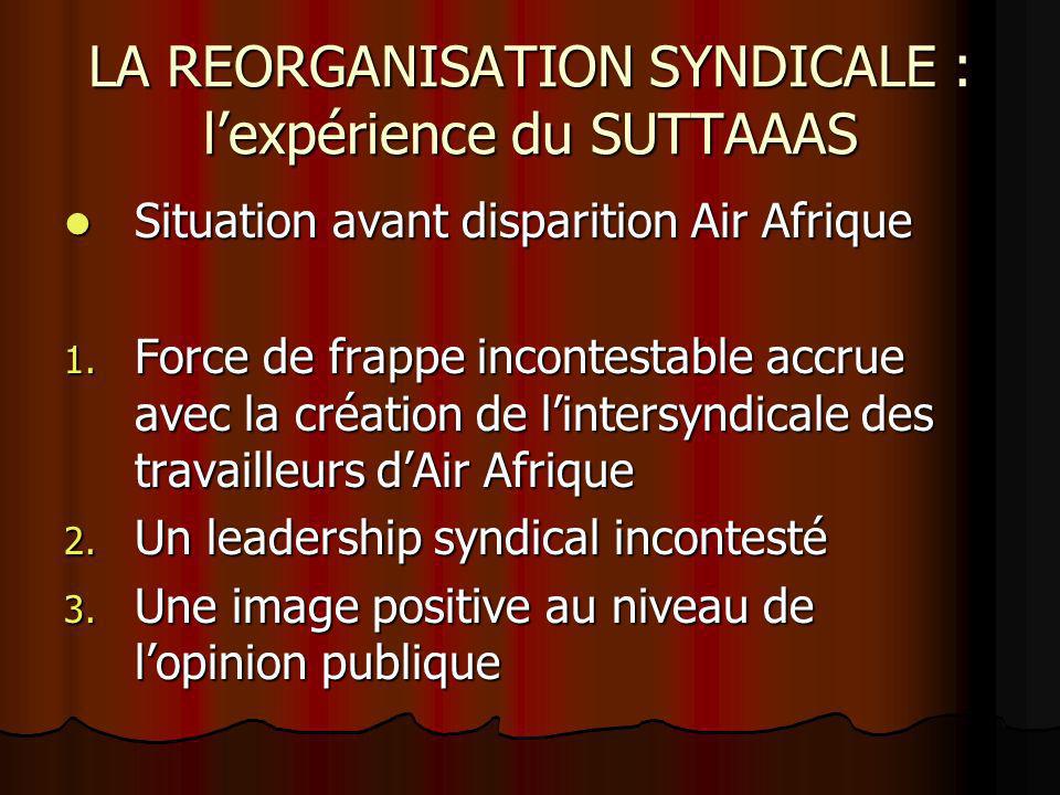 LA REORGANISATION SYNDICALE : lexpérience du SUTTAAAS Situation avant disparition Air Afrique Situation avant disparition Air Afrique 1.