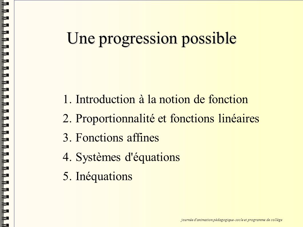 Une progression possible 1. Introduction à la notion de fonction 2.
