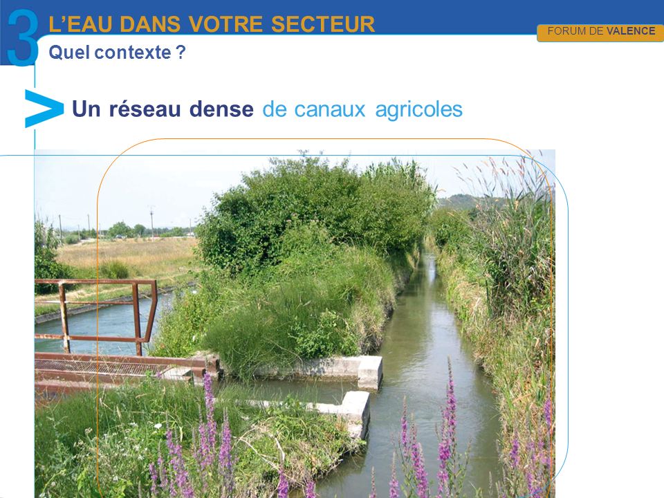 Quel contexte Un réseau dense de canaux agricoles LEAU DANS VOTRE SECTEUR FORUM DE VALENCE