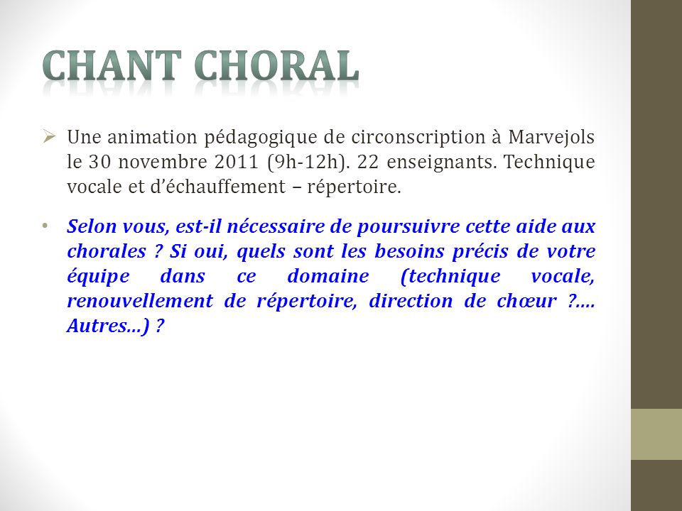 Une animation pédagogique de circonscription à Marvejols le 30 novembre 2011 (9h-12h).