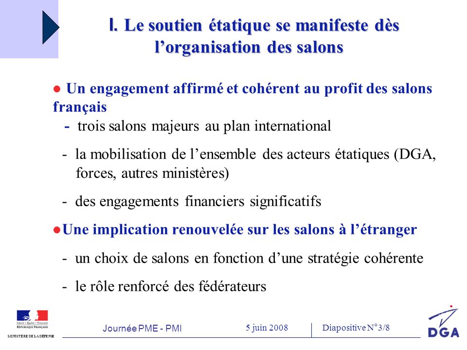 Journée PME - PMI 5 juin 2008 MINISTÈRE DE LA DÉFENSE Diapositive N°3/8 I.