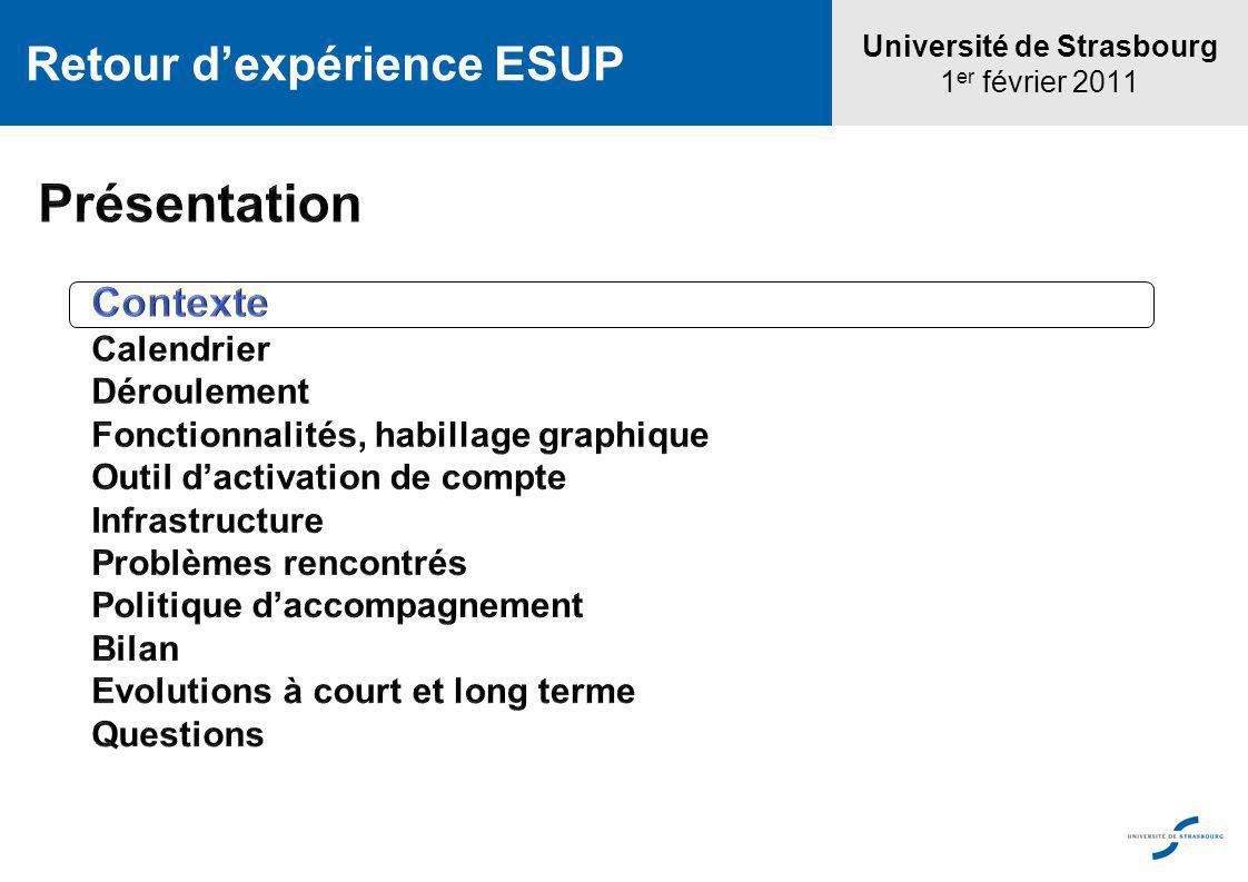 Université de Strasbourg 1 er février 2011 Retour dexpérience ESUP