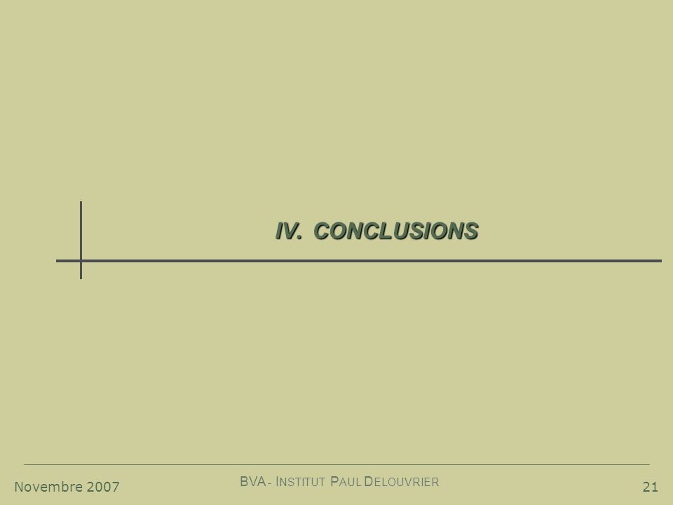 Novembre 2007 BVA - I NSTITUT P AUL D ELOUVRIER 21 IV.CONCLUSIONS