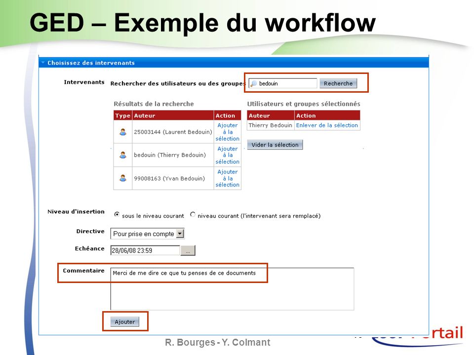 R. Bourges - Y. Colmant 19 GED – Exemple du workflow