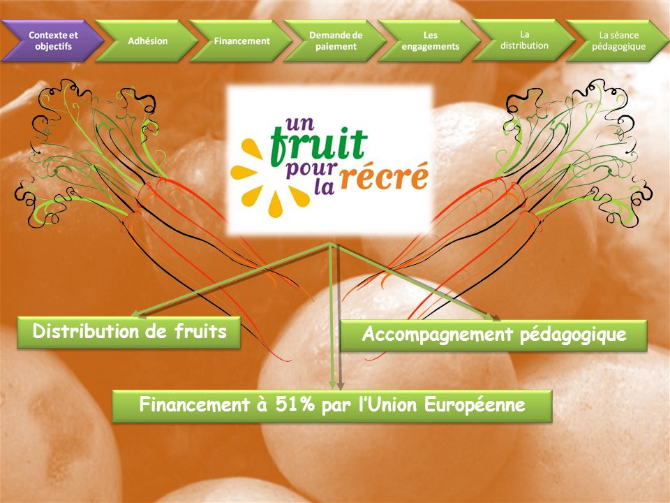 Distribution de fruits Accompagnement pédagogique Financement à 51% par lUnion Européenne