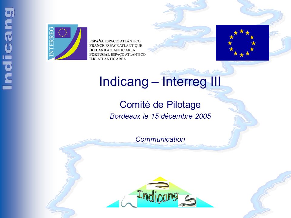 Comité de pilotage (Rochefort le 20 mai 2005) Indicang – Interreg III Comité de Pilotage Bordeaux le 15 décembre 2005 Communication