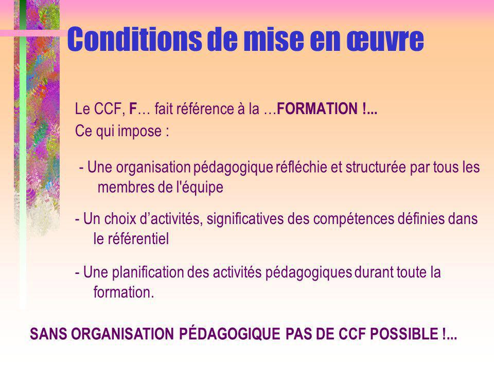 Conditions de mise en œuvre Le CCF, F … fait référence à la … FORMATION !...