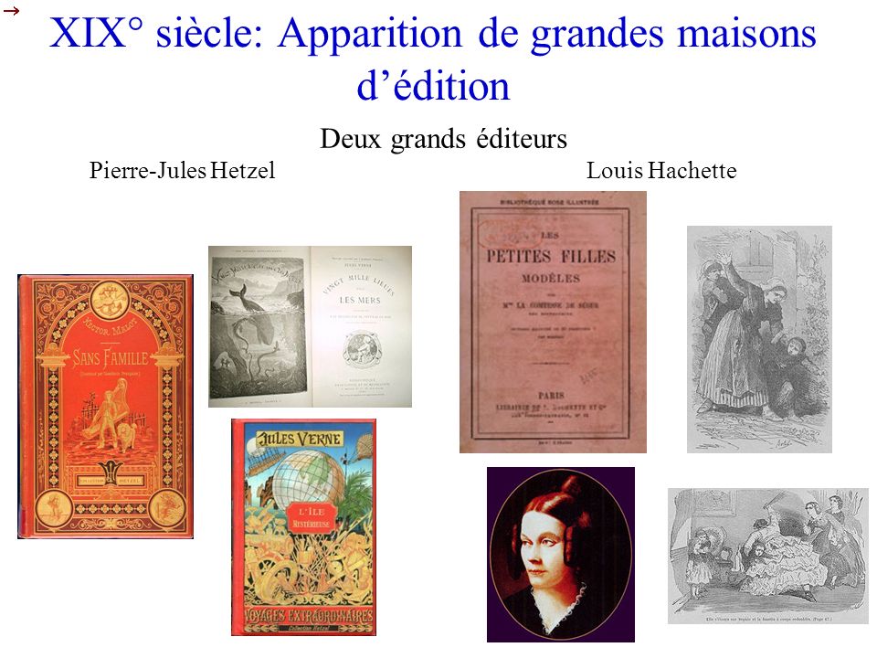 XIX° siècle: Apparition de grandes maisons dédition Deux grands éditeurs Pierre-Jules Hetzel Louis Hachette