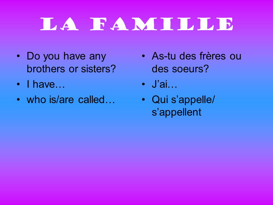 La famille Do you have any brothers or sisters.