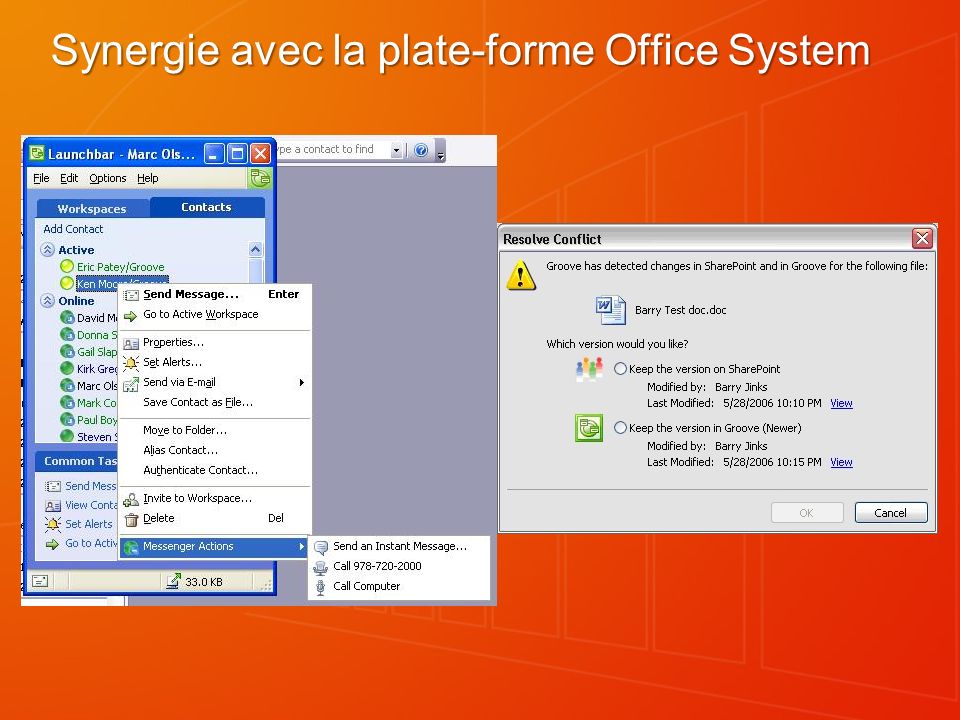 Synergie avec la plate-forme Office System