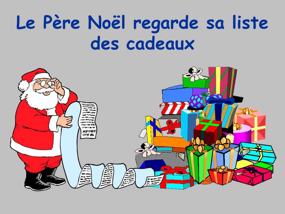Le Père Noël regarde sa liste des cadeaux