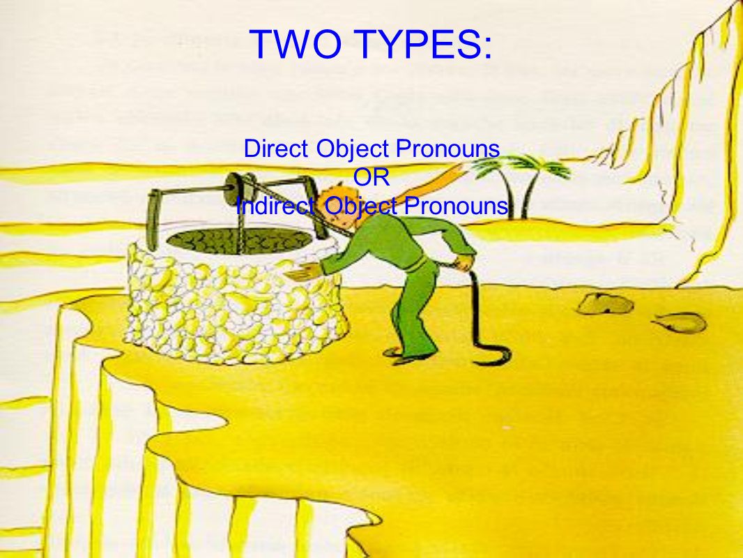 TWO TYPES: Direct Object Pronouns OR Indirect Object Pronouns