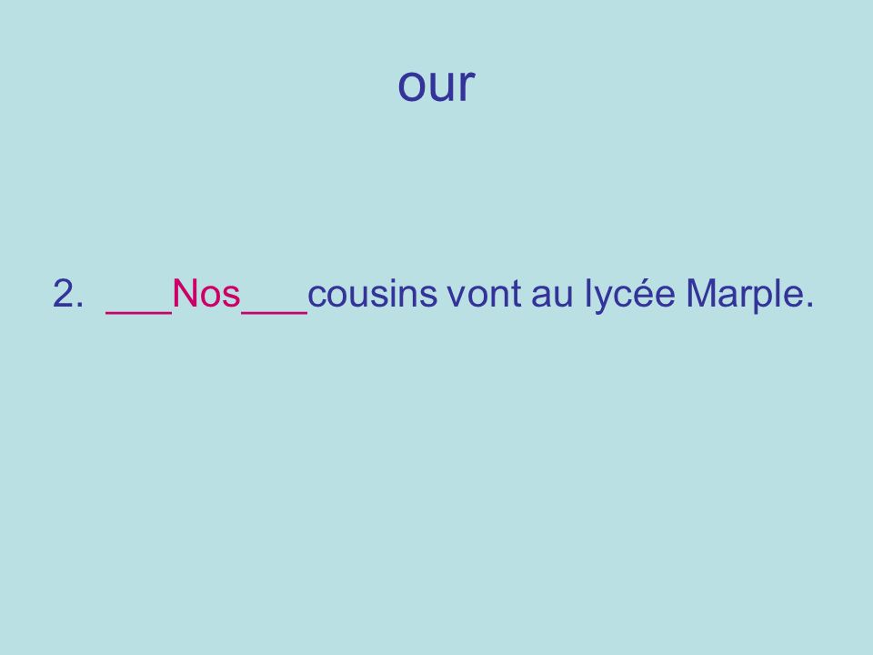 our 2. ___Nos___cousins vont au lycée Marple.
