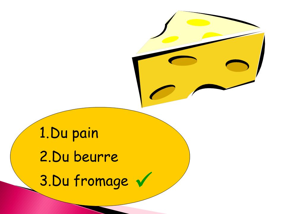1.Du pain 2.Du beurre 3.Du fromage