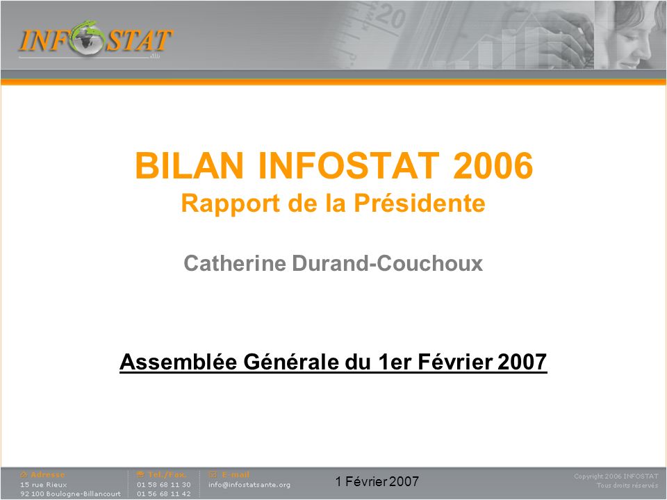 1 Février 2007 BILAN INFOSTAT 2006 Rapport de la Présidente Catherine Durand-Couchoux Assemblée Générale du 1er Février 2007