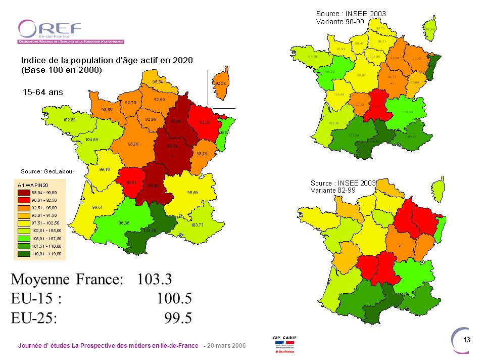 Journée d études La Prospective des métiers en Ile-de-France - 20 mars Moyenne France: EU-15 : EU-25: 99.5