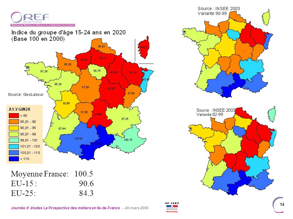 Journée d études La Prospective des métiers en Ile-de-France - 20 mars Moyenne France: EU-15 : 90.6 EU-25: 84.3