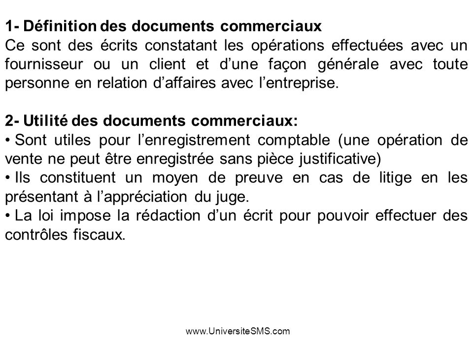 Les documents commerciaux definition