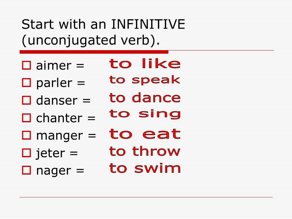 Start with an INFINITIVE (unconjugated verb).