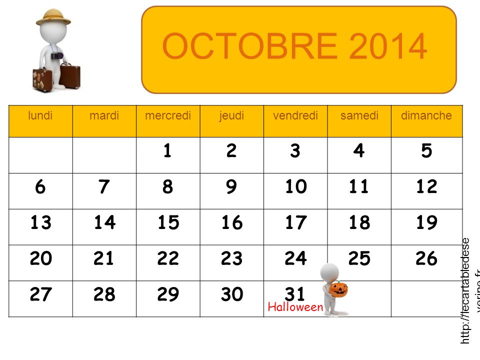 OCTOBRE 2014 lundimardimercredijeudivendredisamedidimanche Halloween   verine.fr