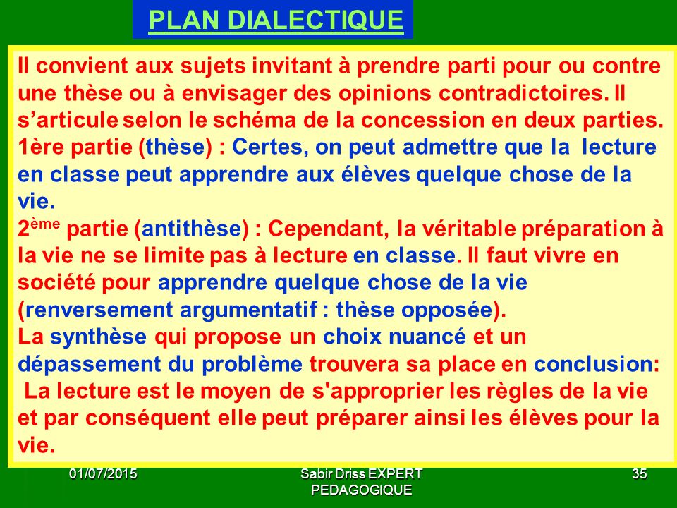 Plan dissertation dialectique exemple
