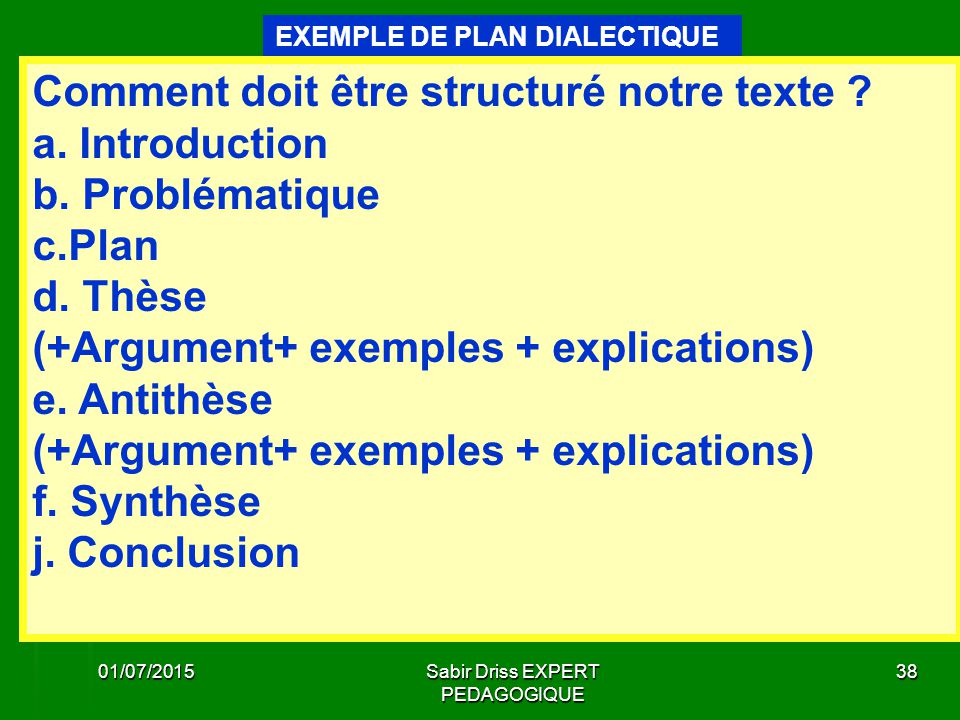 Plan dissertation dialectique exemple