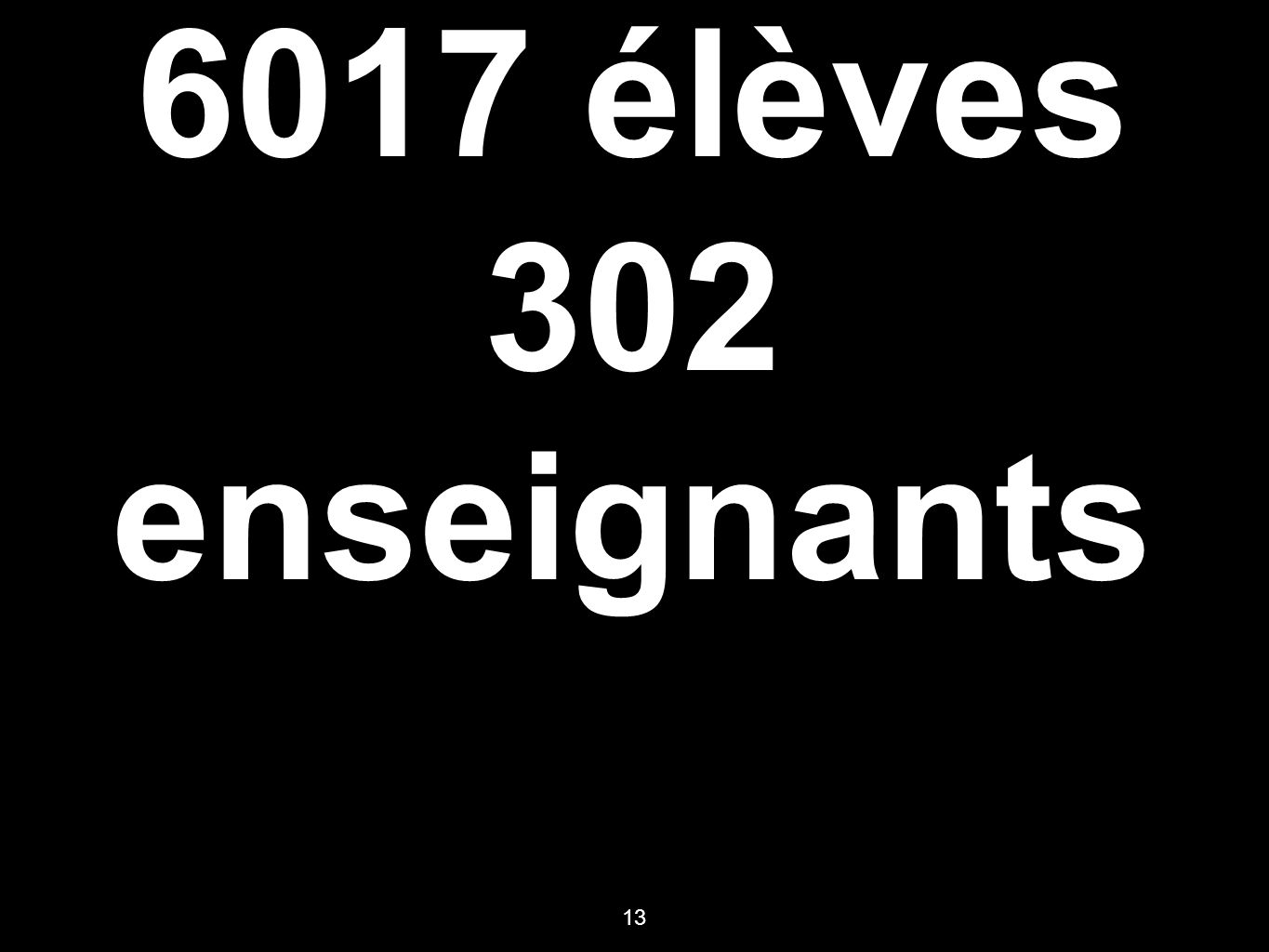 6017 élèves 302 enseignants 13