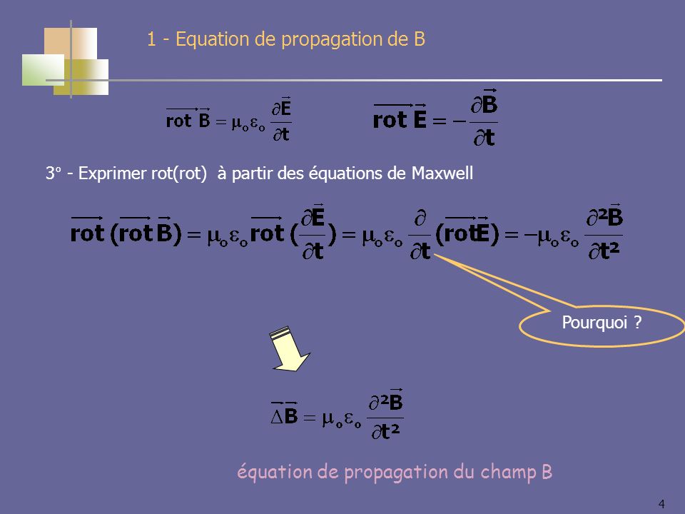 4 équation de propagation du champ B 1 - Equation de propagation de B Pourquoi .