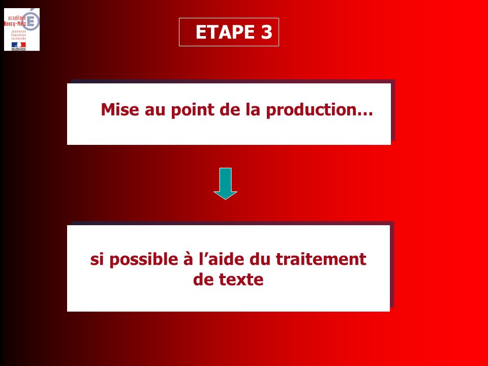 si possible à laide du traitement de texte si possible à laide du traitement de texte ETAPE 3 Mise au point de la production…