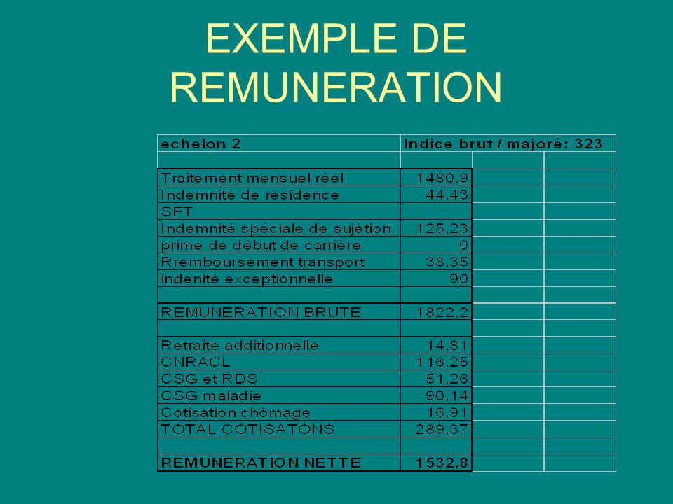 EXEMPLE DE REMUNERATION