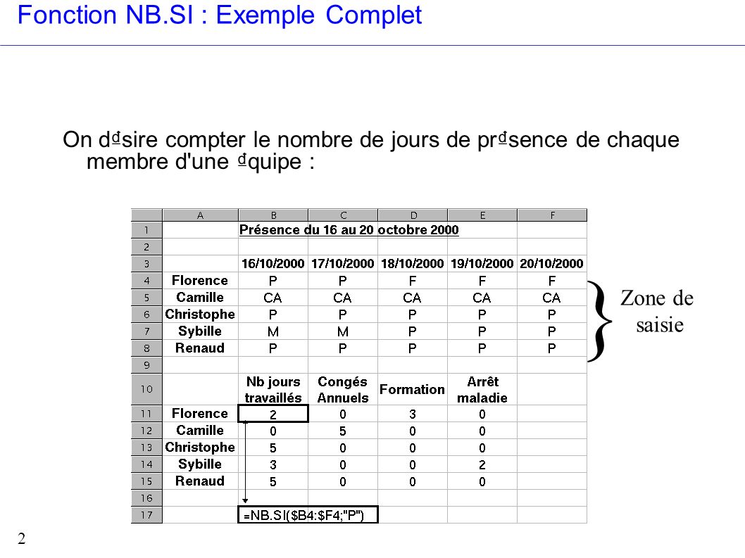 fonctions dans excel