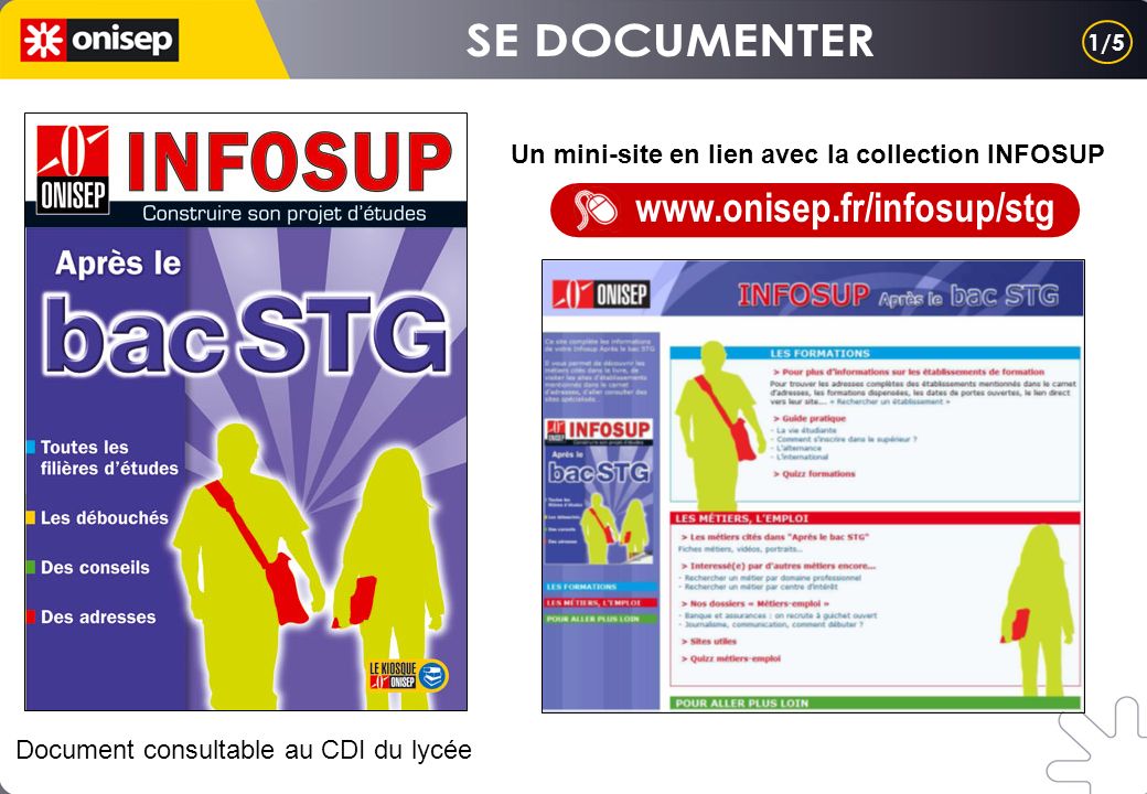 Un mini-site en lien avec la collection INFOSUP   Document consultable au CDI du lycée 1/5