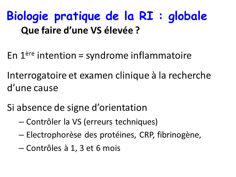 Vitesse de sédimentation et crp élevée