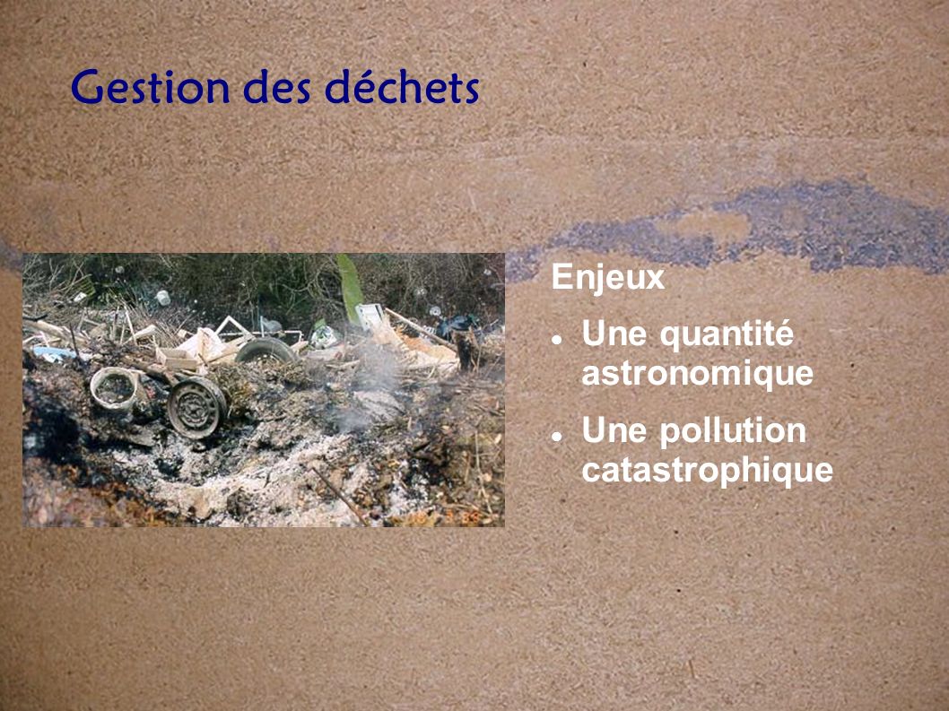 Gestion des déchets Enjeux Une quantité astronomique Une pollution catastrophique