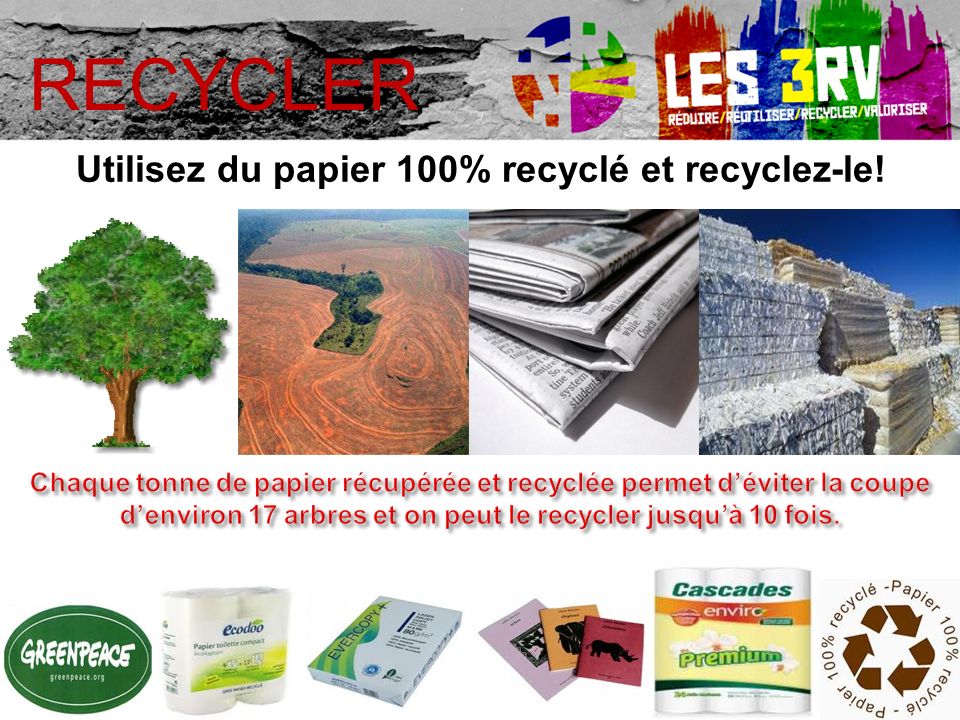 Utilisez du papier 100% recyclé et recyclez-le! RECYCLER