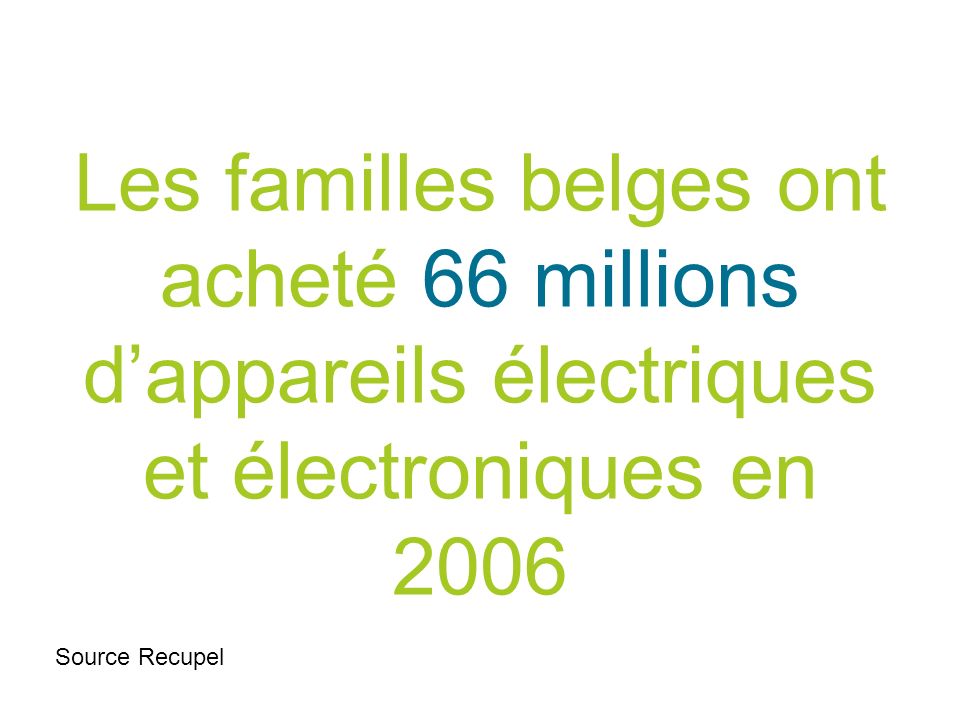 Les familles belges ont acheté 66 millions dappareils électriques et électroniques en 2006 Source Recupel