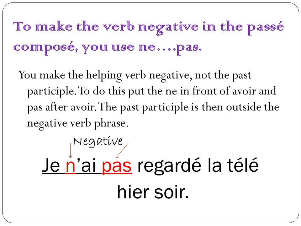 To make the verb negative in the passé composé, you use ne….pas.