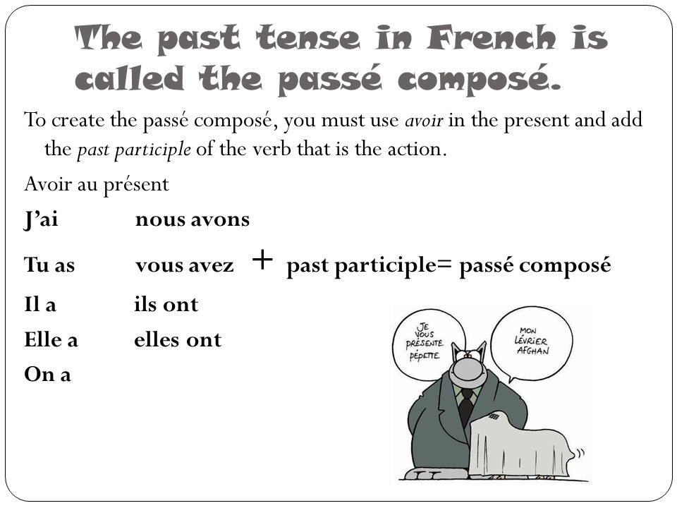 The past tense in French is called the passé composé.
