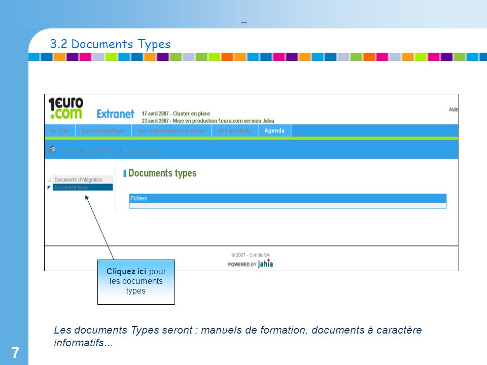 7 Cliquez ici pour les documents types 3.2 Documents Types Les documents Types seront : manuels de formation, documents à caractère informatifs...