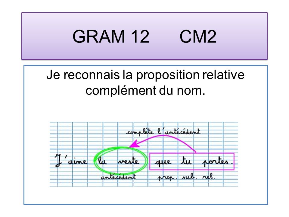 GRAM 12 CM2 Je reconnais la proposition relative complément du nom.