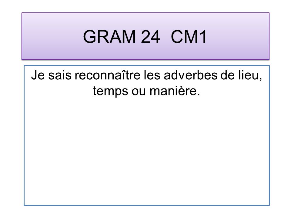 GRAM 24 CM1 Je sais reconnaître les adverbes de lieu, temps ou manière.