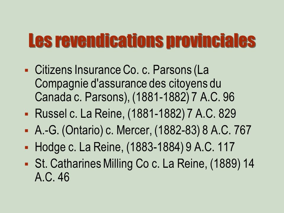Les revendications provinciales Citizens Insurance Co.