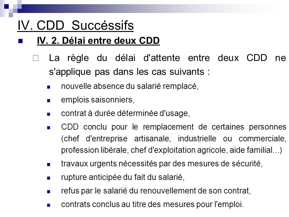 IV. CDD Succéssifs IV. 2.