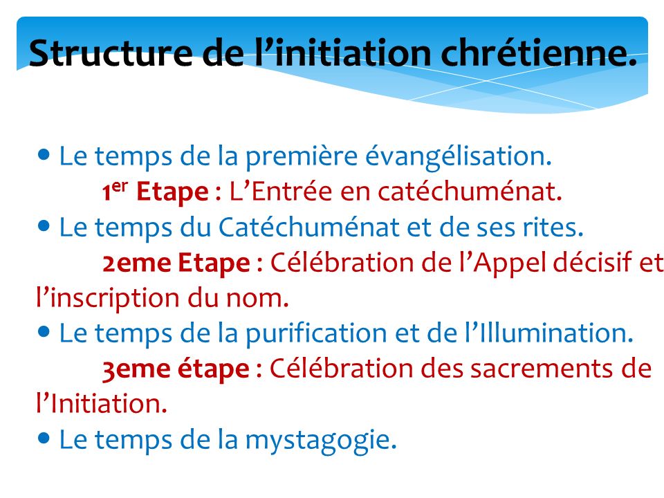Le temps de la première évangélisation. 1 er Etape : L’Entrée en catéchuménat.