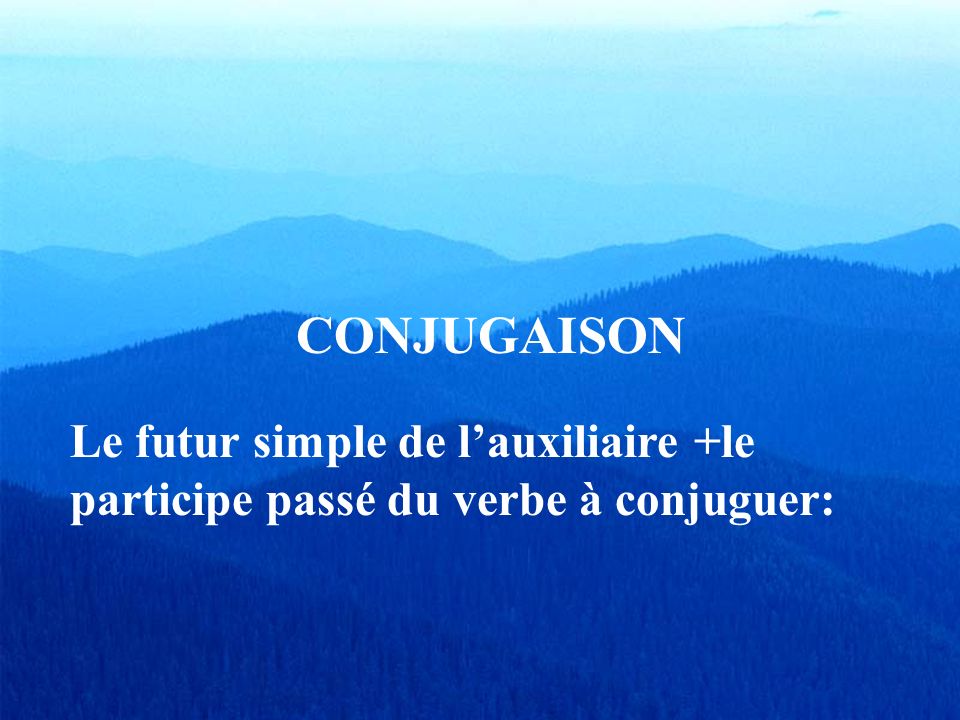 CONJUGAISON Le futur simple de l’auxiliaire +le participe passé du verbe à conjuguer: