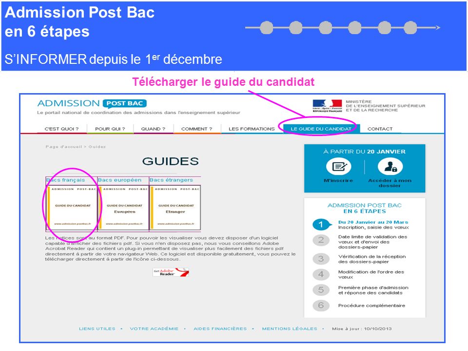 Admission Post Bac en 6 étapes S’INFORMER depuis le 1 er décembre Télécharger le guide du candidat