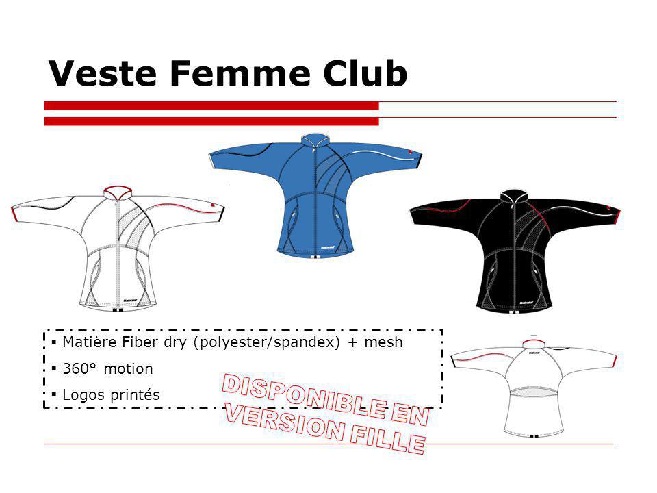 Veste Femme Club Matière Fiber dry (polyester/spandex) + mesh 360° motion Logos printés