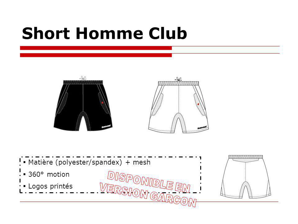 Short Homme Club Matière (polyester/spandex) + mesh 360° motion Logos printés