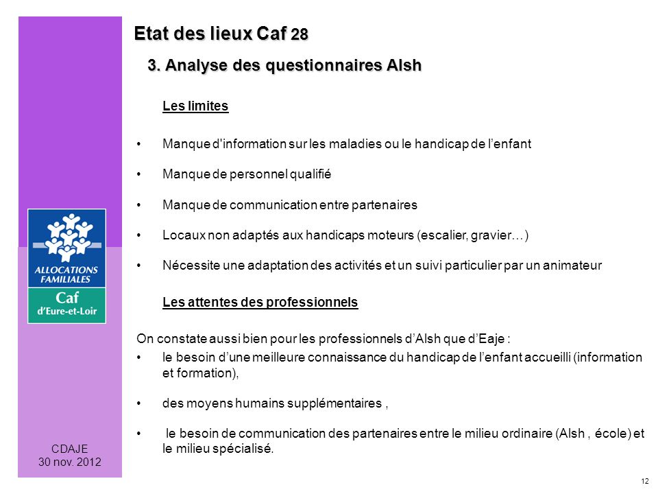 12 CDAJE 30 nov Etat des lieux Caf Analyse des questionnaires Alsh 3.